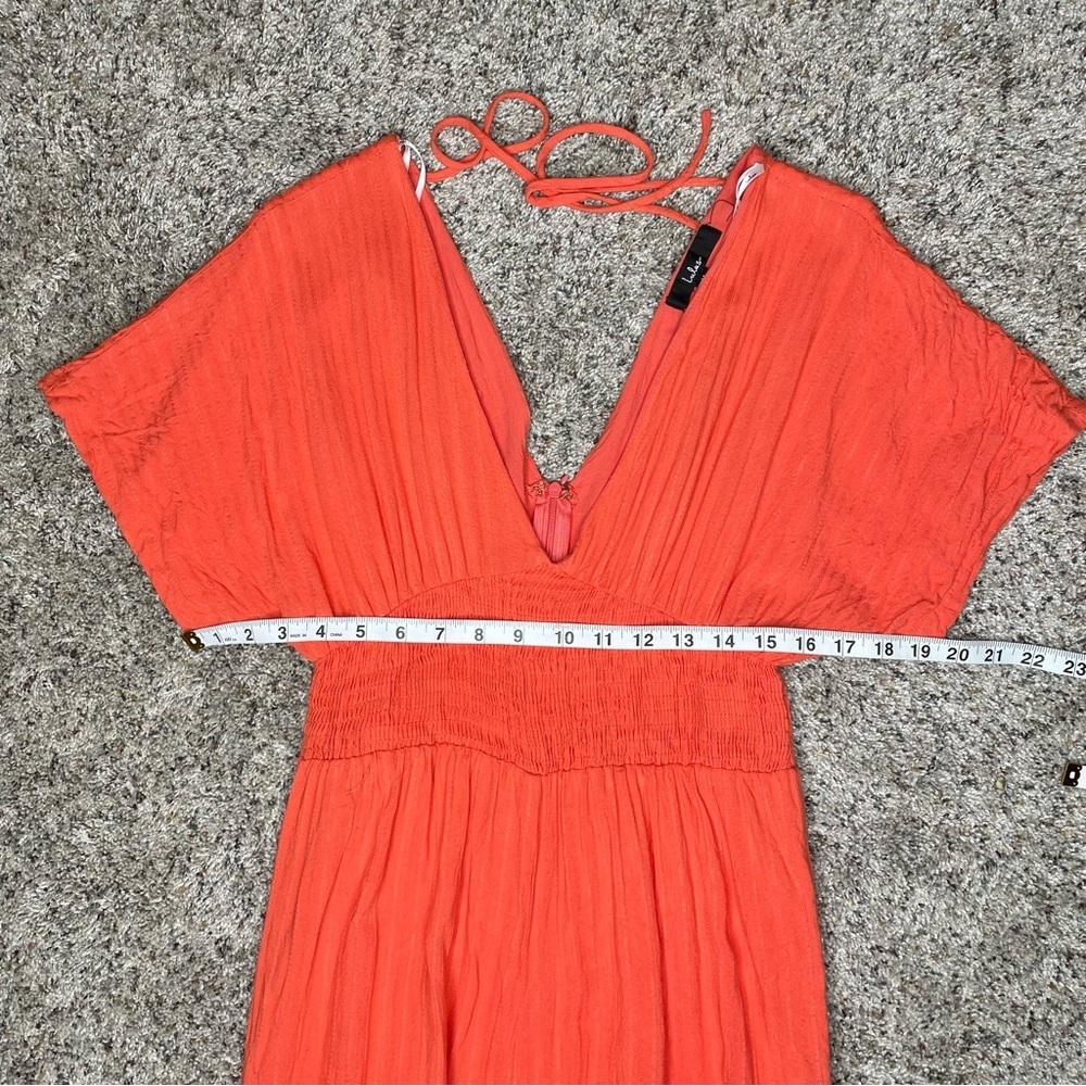 Lulu's Coral V-Neck Wide-Leg Smocked Jumpsuit - Picture 9 of 11